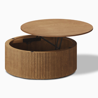 Style ferme petit appartement stockage de levage Table basse salon stockage multifonctionnel Table à thé ronde en bois