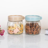 Pot de conservation en verre en forme de citrouille de 350 ml avec couvercle en plastique coloré pour bonbons, noix, grains de café, épices, organisation de la cuisine et du garde-manger