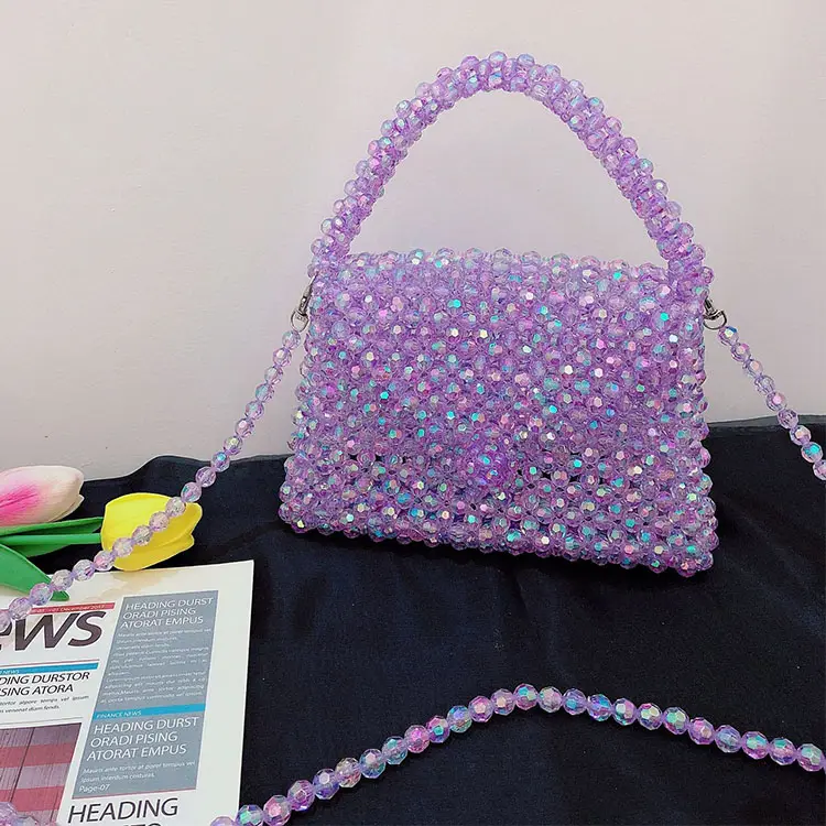 Sac à main de mariée en cristal coloré pour femme, Mini sac à bandoulière avec perles, vente en gros