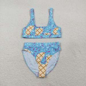 Sans droits de douane, contactez-nous S0577 – En stock – Vêtements de boutique – Maillots de bain femme 2026 – Ensemble gilet et culotte motif gâteau gaufré bleu effet goutte de crème glacée - Product Image 5