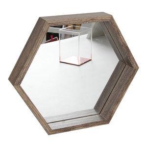 Antique Brass Decorative <strong>Wooden</strong> Hexagon <strong>Shelves</strong> with Black Glass High Quality Wall Mounted <strong>Mirror</strong> - Product Image 5