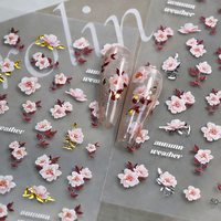 5D Weiße Rosa Vergoldete Silberne Blumen-Nagelaufkleber Blühende Pfingstrosen-Figuren Glitzer Rote Blätter Maniküre Slider Sticker