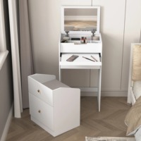 Ensemble de coiffeuse moderne en MDF blanc, gain de place, avec miroir rabattable pour le maquillage, MOQ 100