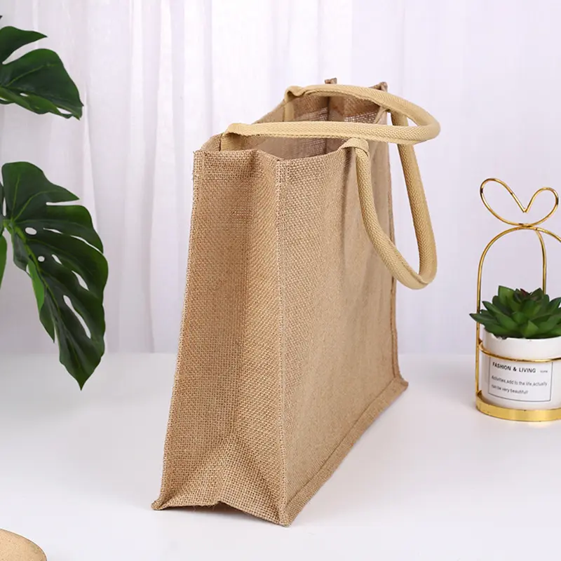 Groothandel Gewone Shopper Tas Op Maat Bedrukt Grote Natuurlijke Eco-Vriendelijke Jute Jute Shopping Draagtas Strandtas Met Logo 'S