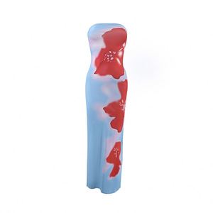 I-0613 <span class=keywords><strong>Abbigliamento</strong></span> Femminile <span class=keywords><strong>Elegante</strong></span> e Sexy Abito Estivo Aderente Senza Spalline con Stampa Floreale - Product Image 3