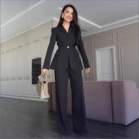 Ensemble tailleur élégant 2 pièces pour femme automne-hiver : Blazer ajusté et pantalon large taille haute – Tenue de bureau et d'affaires formelle