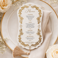 Carte de menu de mariage de luxe en papier fantaisie avec dorure à chaud et pompon, menu personnalisé pour la décoration de table de réception de mariage