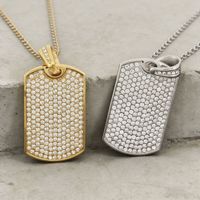 Pendentif rectangulaire géométrique en acier inoxydable plaqué or 18 carats, serti de diamants, pour homme, cadeau pour mariage ou fête