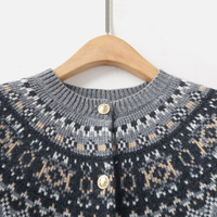 Pull col rond personnalisé 100 % laine, appliqué jacquard, style coréen vintage, tricoté, motif Fair Isle, pour l'hiver et l'automne
