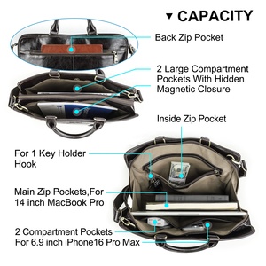 Tas kustom Laptop 14.2 inci pria, tas tangan kapasitas besar gaya Retro dengan nama Tag telepon untuk perjalanan - Product Image 5