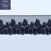 Bordure en dentelle brodée de perles et de sequins noirs, largeur 5 pouces, garniture en maille 100 % polyester pour Abaya, Kaftan, Jalabiya de Dubaï (vente en gros)