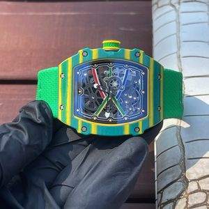 <span class=keywords><strong>Orologio</strong></span> da Polso Sportivo di Lusso per <span class=keywords><strong>Uomo</strong></span>, <span class=keywords><strong>Verde</strong></span>, al Quarzo, in Fibra di Carbonio, Ultra Sottile 7,8mm, Movimento Automatico Scheletrato, Cinturino Elastico RM 67-02 - Product Image 2