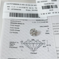 Diamante Cultivado en Laboratorio CVD, Corte Brillante Redondo Excelente, Color D, Claridad VVS1, 1CT 2CT 3CT 4CT 5CT, Blanco, Certificado IGI, para Joyería