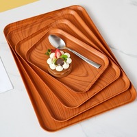 Plateau rectangulaire en plastique imitation bois pour fruits et collations, style rétro