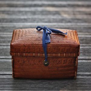 <b>Bamboo</b> Woven Storage Box Rectangle 26x15x13 Cm For Tea Storage Living Room Use Distressed Color Handmade - Product Image 1
