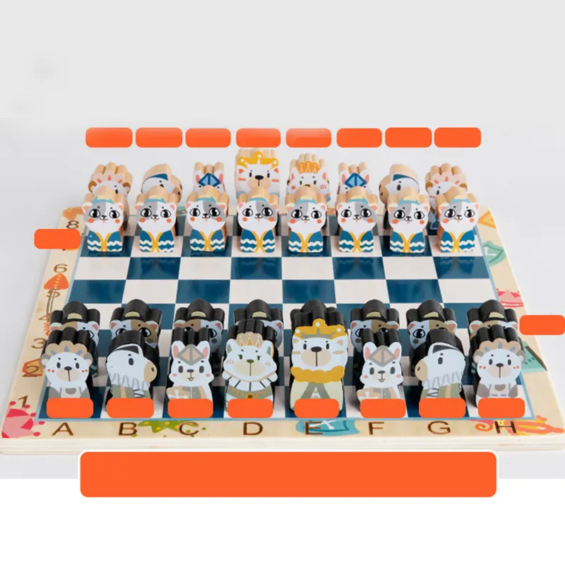 chess sets luxury wooden Creative Wooden Kids Medieval Chess Cartoon Stereoscopic Check Board Sets Puzzle Games
