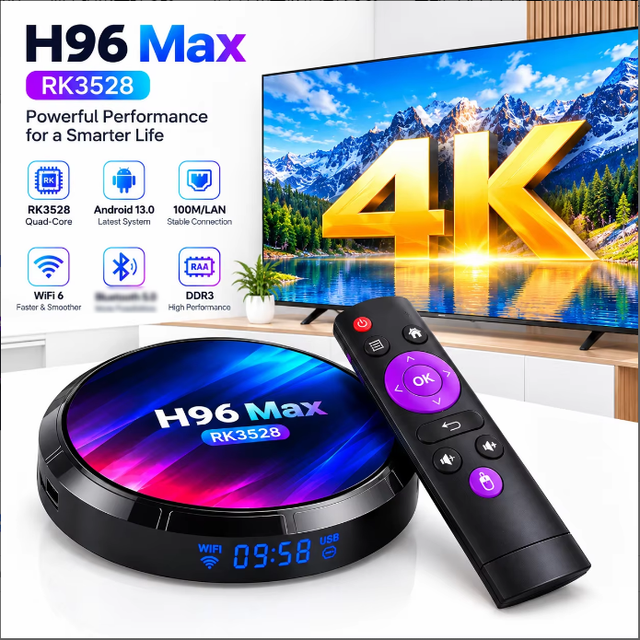 Android 13 RK3528 4K Smart TV Box WiFi 6 Quad Core 100M Ethernet Media Player for Home Entertainment