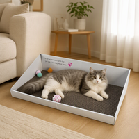 Nouveau Lit Nid Griffoir Pliable pour Chat avec Plateforme Inclinée en Carton Ondulé et Jouets Pompons pour Grands Chats