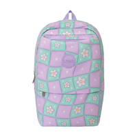 Tas Ransel Nylon Besar Motif Kotak-kotak Bunga untuk Anak Perempuan Pelajar dengan Kantong Resleting Depan