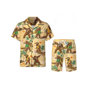 Conjunto de pantalones cortos de playa con estampado <span class=keywords><strong>3D</strong></span> para hombre de estilo americano europeo Camiseta de manga corta minimalista Nuevo diseño de punto informal para <span class=keywords><strong>Amazon</strong></span> - Product Image 2