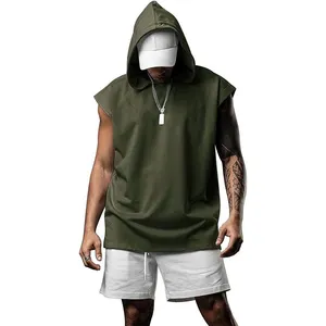 Roupa de treino masculina com capuz 100% algodão poliéster, roupa esportiva personalizada para corrida e corrida, moda verão masculina