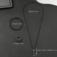 Stock d'usine vente chaude 3 pièces/ensemble argent noir métal couleur Hip Hop acier inoxydable croix pendentif collier anneaux Bracelet bijoux