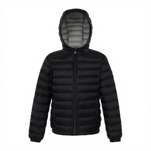 Men's Black Hooded Jacket Filled Windproof Zipper Closure Casual Summer Coat Regular Fit Solid Color <b>Thin</b> Long - Product Image 1