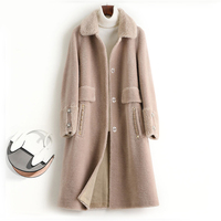 A50048 Manteau en fourrure de laine véritable pour femme Pudi, veste trench, chaud pour l'hiver, en peau de mouton, grande taille, parka