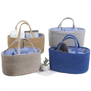 Bohemian Letter Cotton Rope Woven Baby Diaper Caddy <b>Storage</b> <b>Basket</b> Detachable Portable Nursery Organizer Bag - Product Image 2