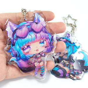 Double Custom Clear Epoxy Resin Anime Acrylic Charms Keychain with <b>Glitter</b> - Product Image 3