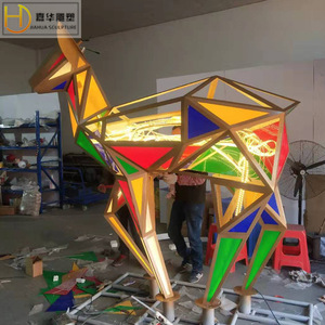 Jiahua Illuminated Faceted <b>Painted</b> <b>Deer</b> Stainless Steel Outdoor Christmas Decoration Floor Mount Geometric Abstract Sculpture - Product Image 2
