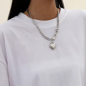 Массивное ожерелье SHIXIN из нержавеющей стали в Кубинском стиле, жемчужная цепочка, двойная Пряжка, цепочка с подвеской в виде сердца, цепочка для мужчин и женщин, подарок