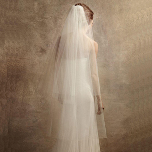 Veli da sposa in morbido tulle con bordo tagliato bianco avorio, veli da sposa a due strati con pettine - Product Image 1