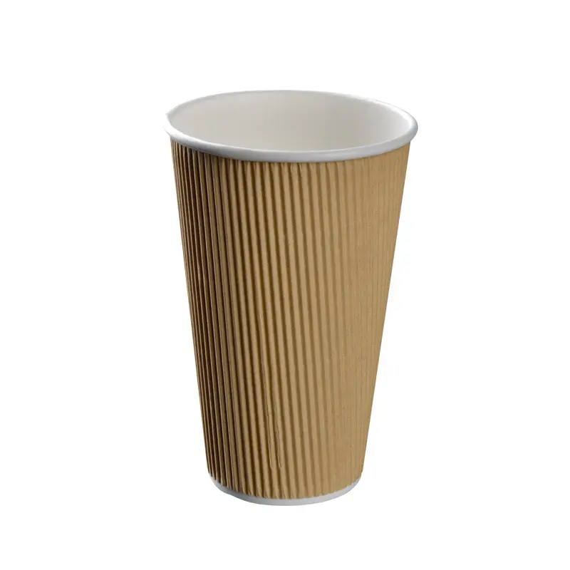 Tazas de papel corrugado de doble pared, taza de papel Kraft impermeable para café caliente con cubierta de plástico, 8oz, 12oz