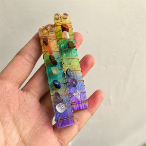 영적 치유 제품 천연 세븐 차크라 비즈 와이어 랩핑 원석 레인보우 오라 셀레나이트 스틱 완드 명상용 - Product Image 3