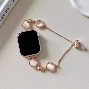 Bracelet en pierre œil-de-chat avec bracelet de montre en métal pour Apple Watch SE/8/7/6/5/4/3/21 - Product Image 2