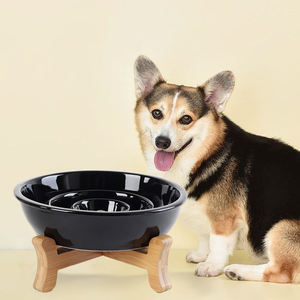 Bol de nourriture pour chien antidérapant Bols surélevés pour chat pour manger lentement Mangeoire lente en céramique pour animaux de compagnie avec support en bois - Product Image 5