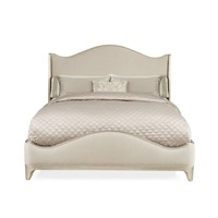 Lit rembourré beige de luxe, lit mural élégant en bois massif avec design traditionnel sculpté à la main, sans matelas, meubles de chambre à coucher