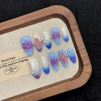 Lot de 10 faux ongles en gel peints à la main, magnifiques ongles acryliques de luxe faits à la main, fournitures d'onglerie de haute qualité