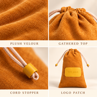 Sac à cordon en velours doux, étiquette personnalisée en PU, pochette anti-poussière pour bijoux, cosmétiques, cadeaux