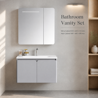 Kabinet Kamar Mandi Dinding Stainless Steel Lampu Induksi Lampu Ambient Kabinet Cermin Wastafel Keramik Tahan Suhu Tinggi
