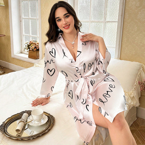 <span class=keywords><strong>Accappatoio</strong></span> Estivo in Raso per <span class=keywords><strong>Donna</strong></span> con Lussuoso Design a Cuori, Set Loungewear con Scollo a V - Product Image 1