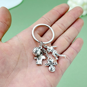 Antique Silver Soccer <b>Keychain</b> Zinc Alloy Charm With Player Ball Jersey I Love Soccer Pendant For Sports Fans Gift - Product Image 2