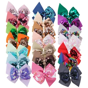 4.5" Grosgrain Ribbon Bow With Alligator Clips Hair Clips Reversible Sequins Bows Hairpins Girls Head Wear Hair Accessories