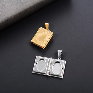 Collier pendentif cadre photo avec chaîne en O, médaillon rectangulaire ouvrable en acier inoxydable, breloque livre photo, bijou cadeau pour couple - Product Image 1