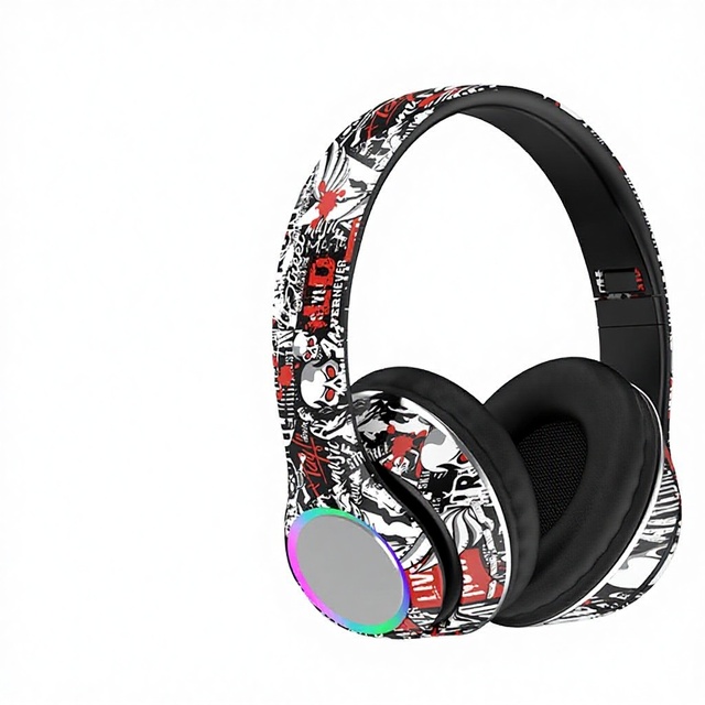 Cross-Border Best-Selling Graffiti Wireless Over-Ear Headphones Heavy Bass for 5.4 Active Noise Cancellation 200mAh