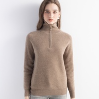 Pull en cachemire 100% pour femme, demi-zip, tricot brioche, pull décontracté basique chaud en cachemire de Mongolie intérieure, couleur crème