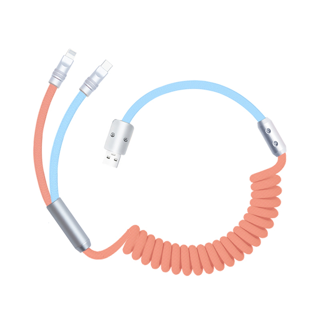 Hot Selling 2-in-1 Spring Coiled Fast Charging USB to 8Pin Type-C Cable 1.5m Braided Jacket USB Splitter Adapter for Iphone 16