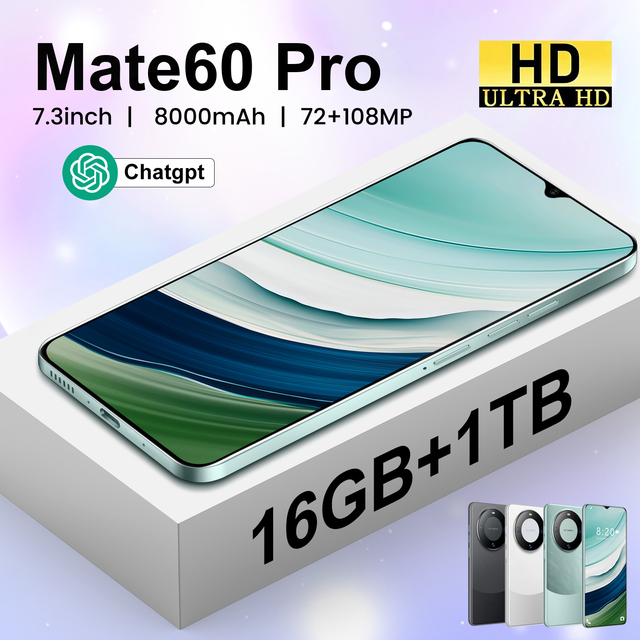 Crafted with Precision Mate 60 Pro Smart Phone 12GB 512GB 6.5 Inch Touch Screen WiFi Unlock Gaming Smartphone Android Phone