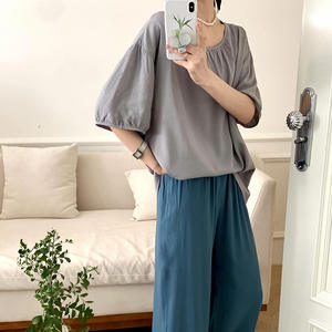 Pijamas de algodón y seda para <span class=keywords><strong>mujer</strong></span>, <span class=keywords><strong>conjunto</strong></span> de pantalones largos de manga corta, transpirables, cómodos, estilo fino, talla grande - Product Image 4